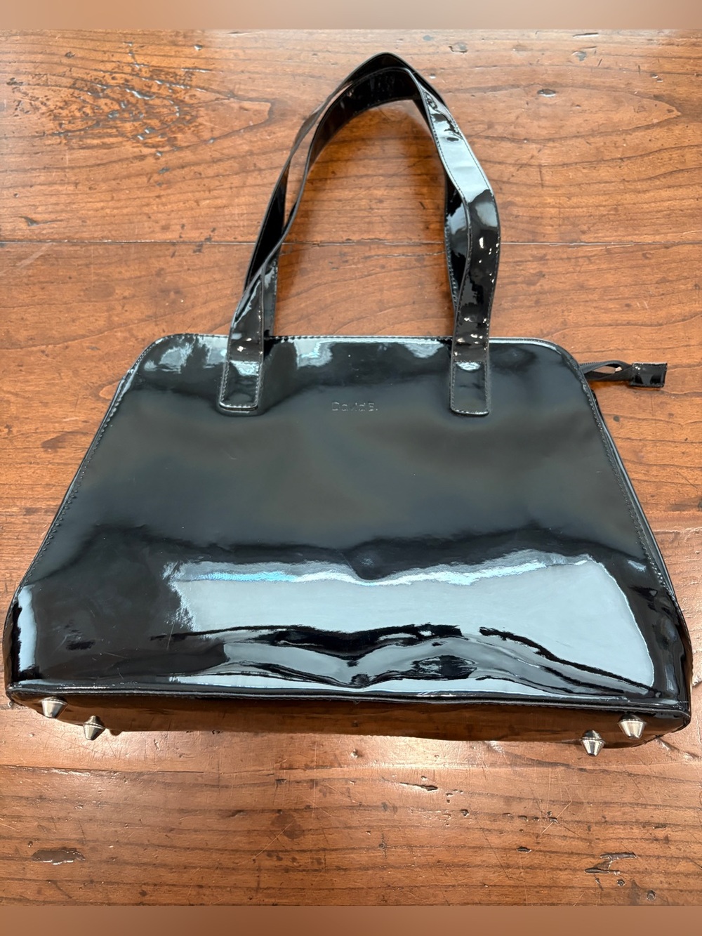 David B Vintage Black Patent Leather Tote Handbag Shoulder Purse Satchel